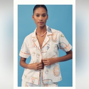 DAMSON MADDER CHLO LINEN BLEND SHORT-SLEEVE BUTTONDOWN SHIRT SZ 2 Anthro collab